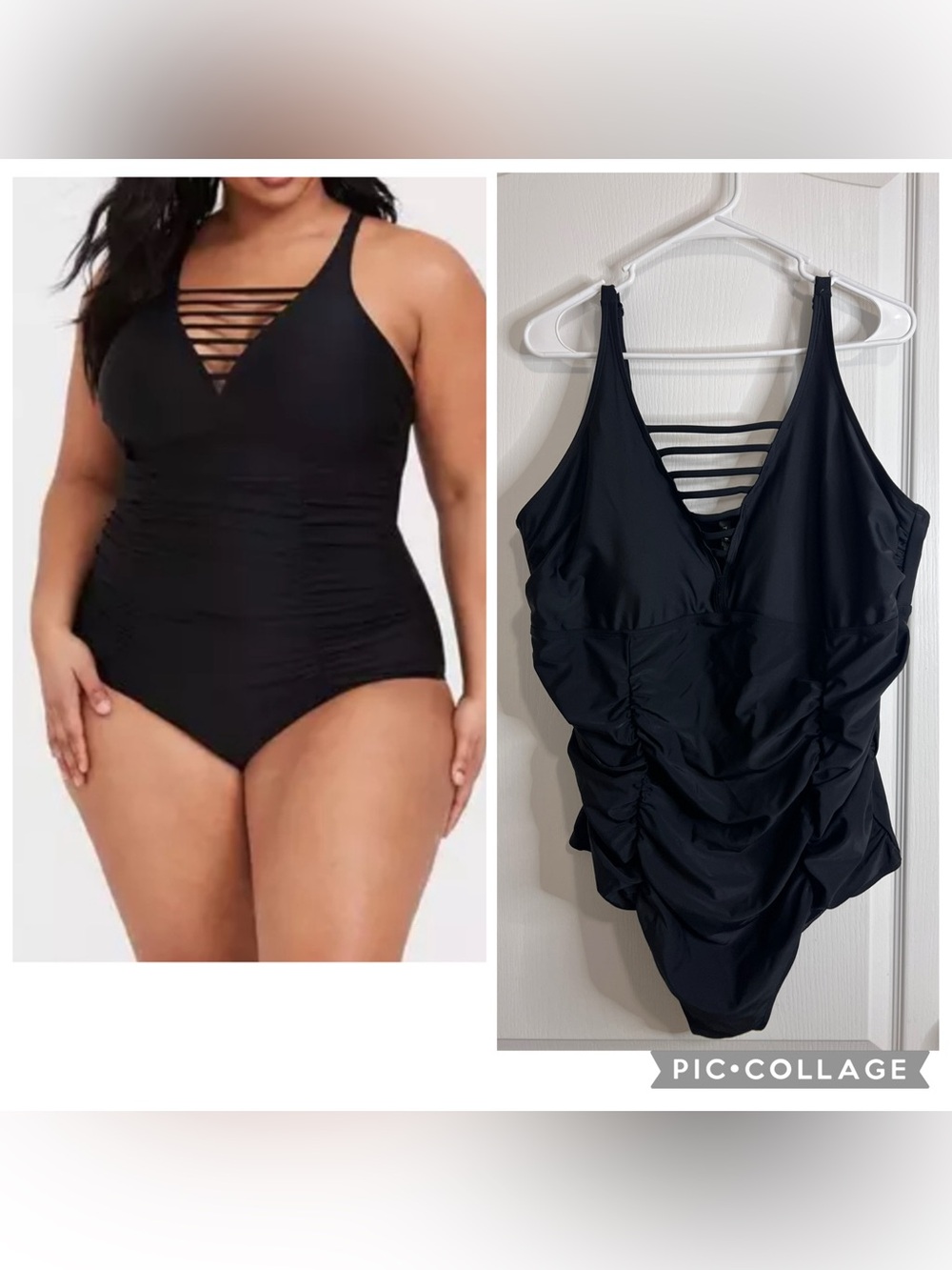 torrid Black Strappy V-Neck Ruched One-Piece Swimsuit size 3